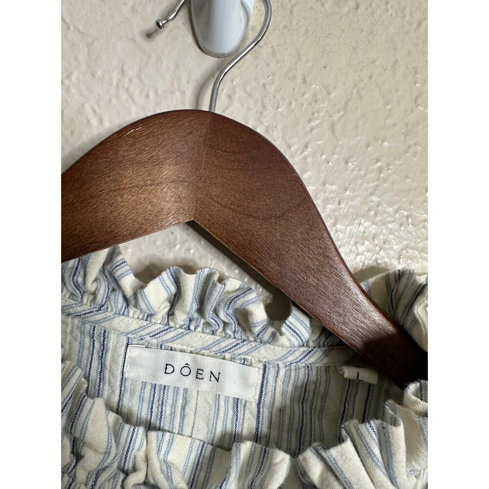 Doen Darien Top size L Blue Stripe Pintuck Puff Sleeve Blouse - Picture 3 of 10